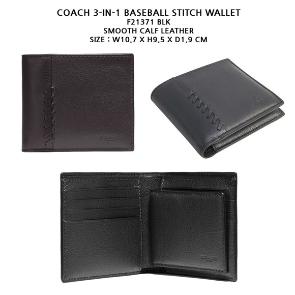 COACH NWT Men s 3-In-1 Wallet Baseball Stitch - Picture 1 of 8